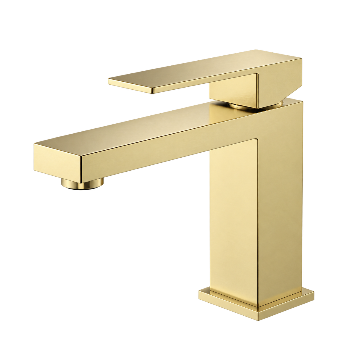 Robinet de salle de bain chromé installé sur une vanité moderne avec lavabo