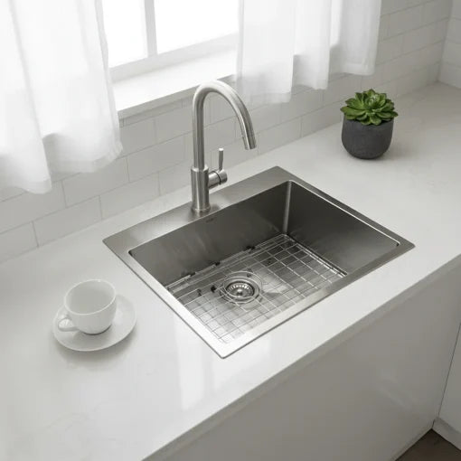 Évier simple sur plan ou sous plan en acier inoxydable brossé 20-7/8" x 20-1/2" x 9"