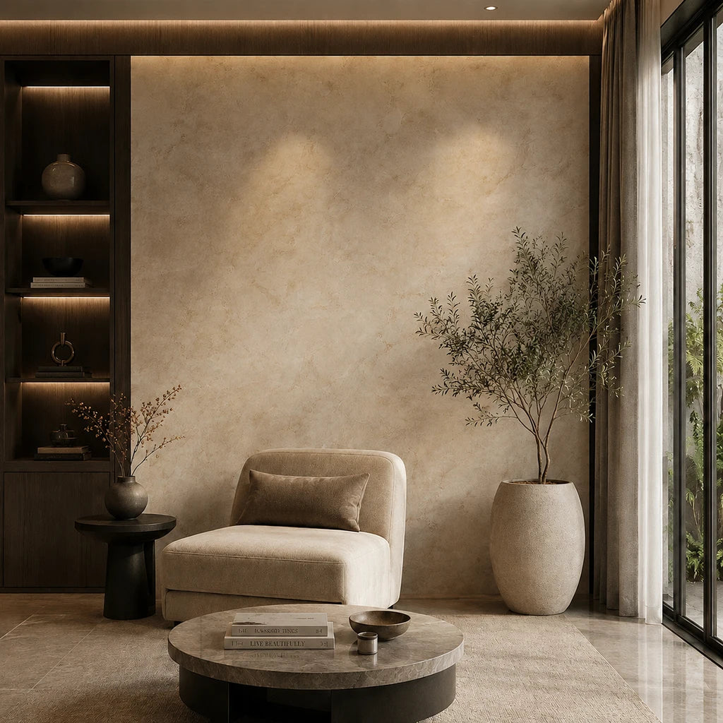 96" x 48" Marbre Botticino Decorative Wall Panel