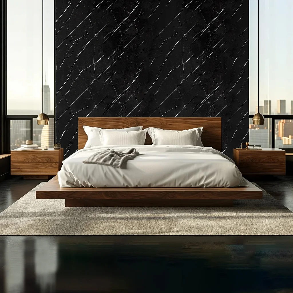 Panneau mural décoratif Encre effet marbre noire