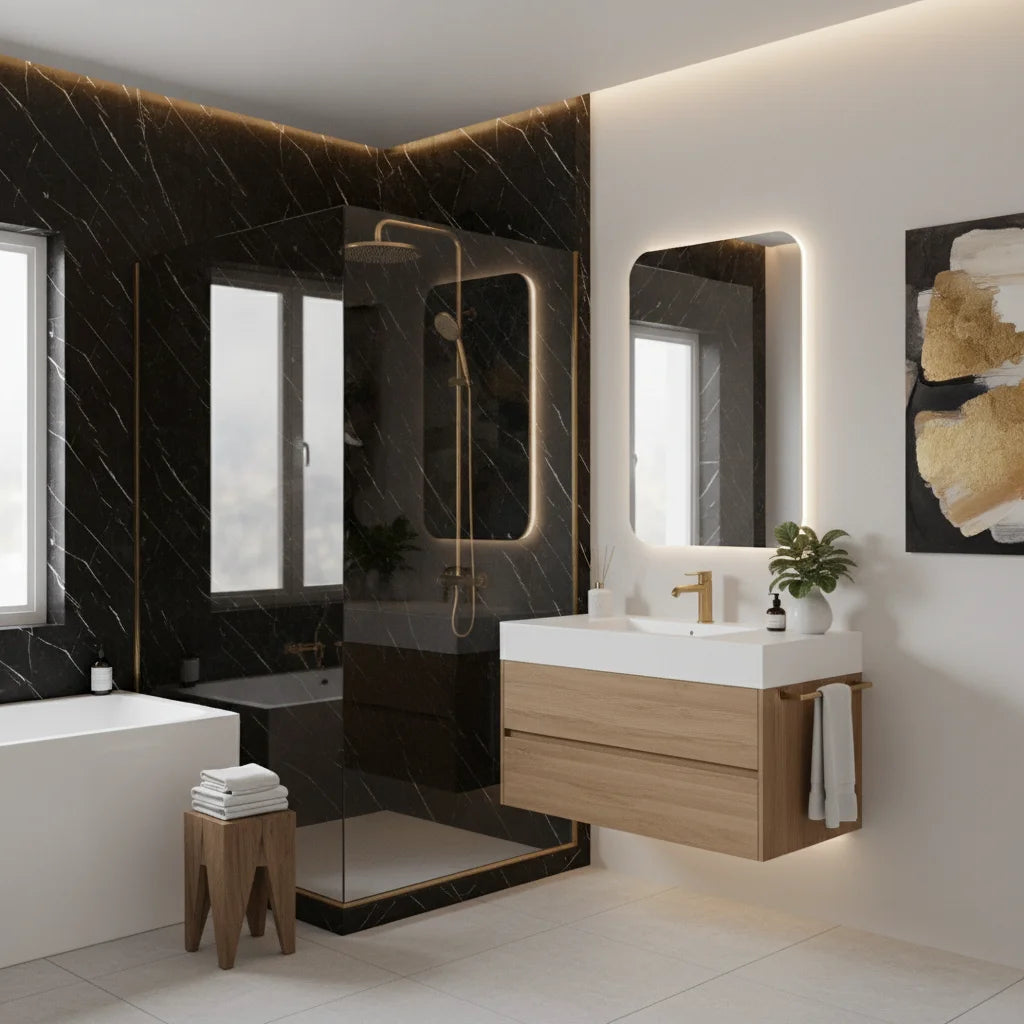 Panneau mural décoratif Encre effet marbre noire