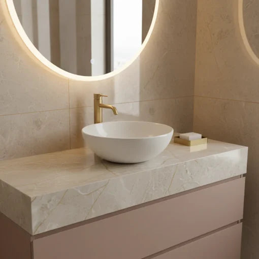 Lavabo à poser rond en porcelaine blanc lustré 15-3/4" x 15-3/4" x 5-3/10"