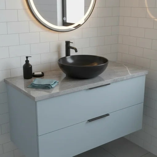 Lavabo à poser rond en porcelaine noir mat 15-3/4" x 15-3/4" x 5-3/10"