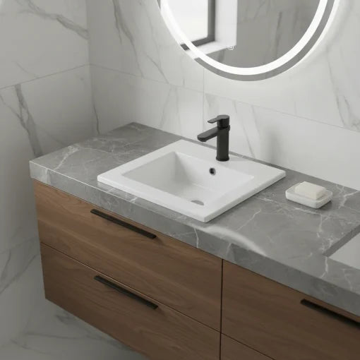 Lavabo encastré carré en porcelaine blanc lustré 16-1/10" x 16-1/10" x 6-4/5"