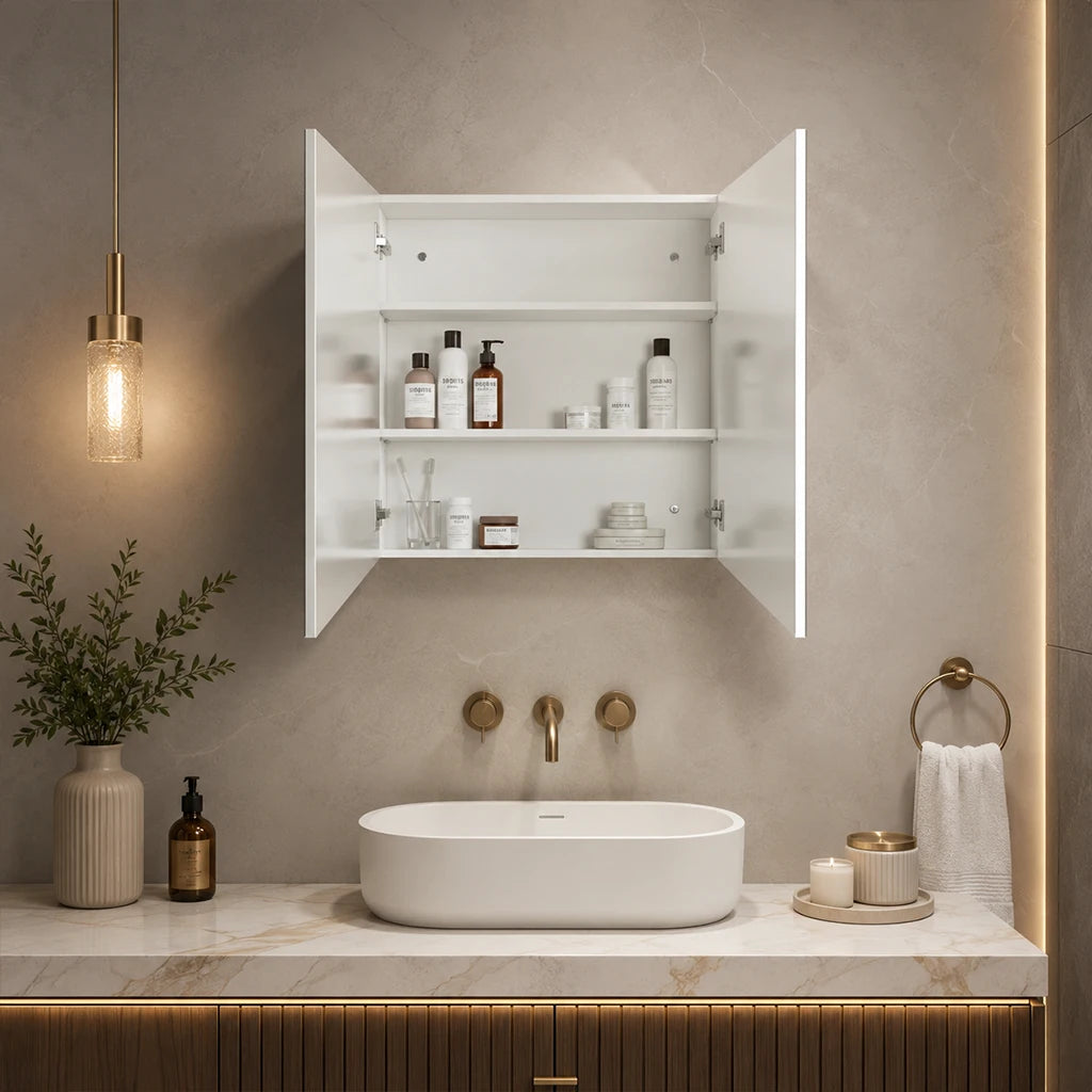 29.5" x 29.5" White Mirrored Medicine Cabinet