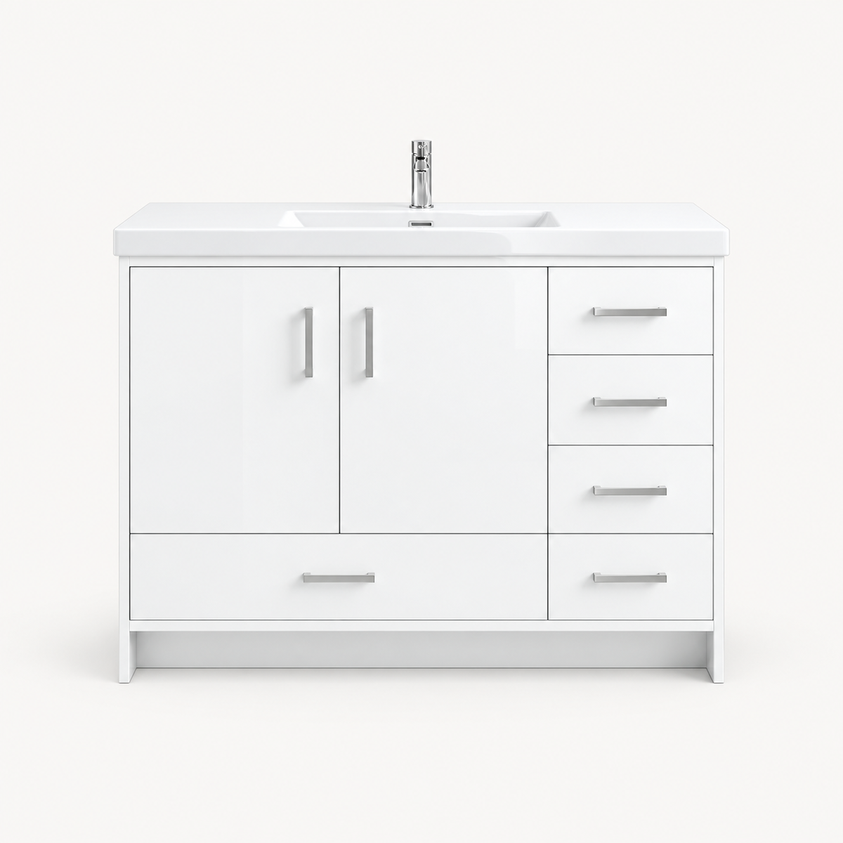Vanité autoportante blanc lustré avec lavabo en marbre artificiel 48"