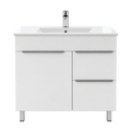 Vanité autoportante blanc lustré avec lavabo en marbre artificiel 32"
