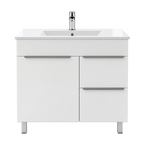 Vanité autoportante blanc lustré avec lavabo en marbre artificiel 32"