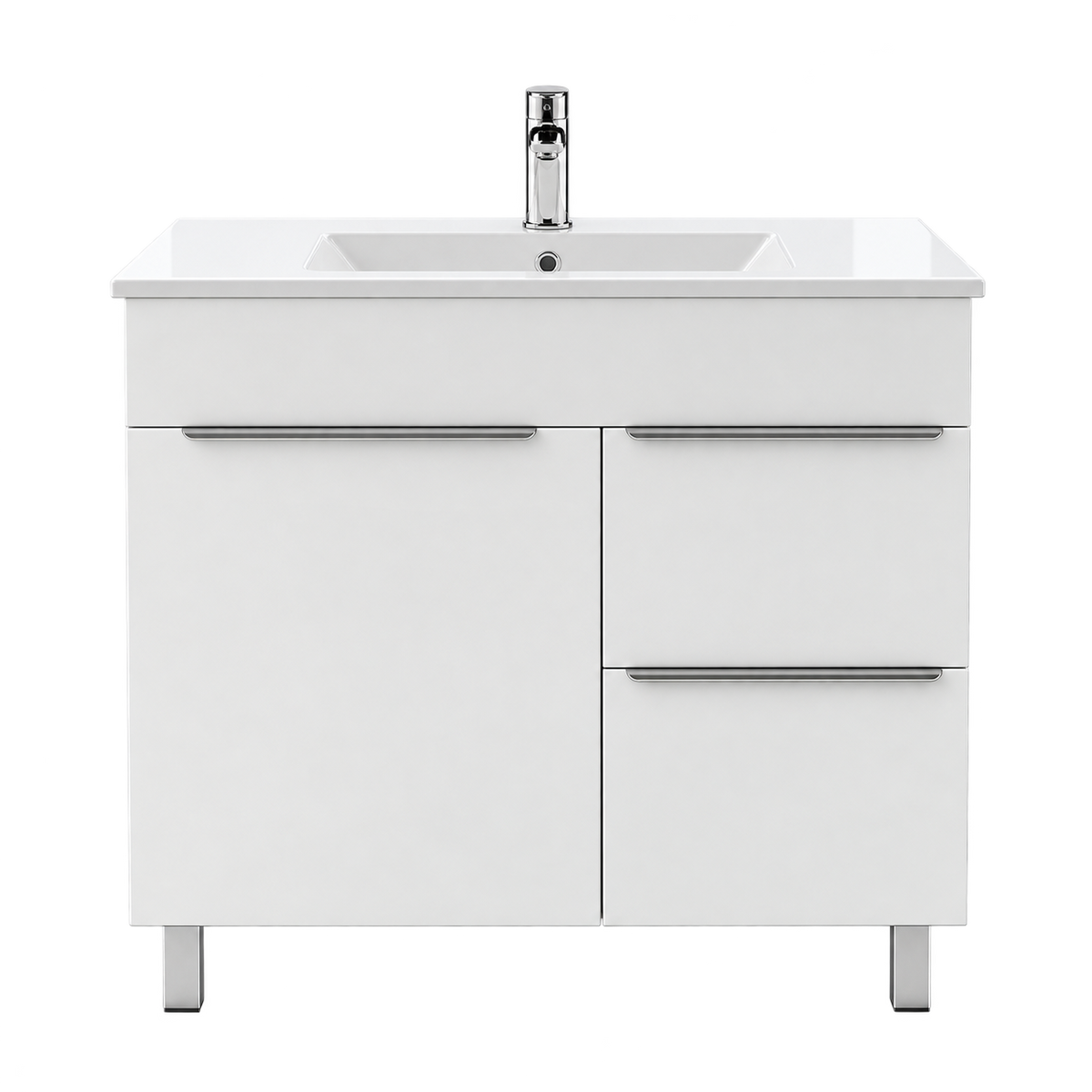 Vanité autoportante blanc lustré avec lavabo en marbre artificiel 32"