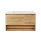 36" Caramel Oak Wall-Mounted Vanity with Artificial Marble Sink