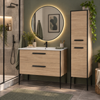 Vanité murale sable avec lavabo en marbre artificiel 40″