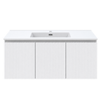 Vanité murale blanc mat cannelée avec lavabo en marbre artificiel 40"
