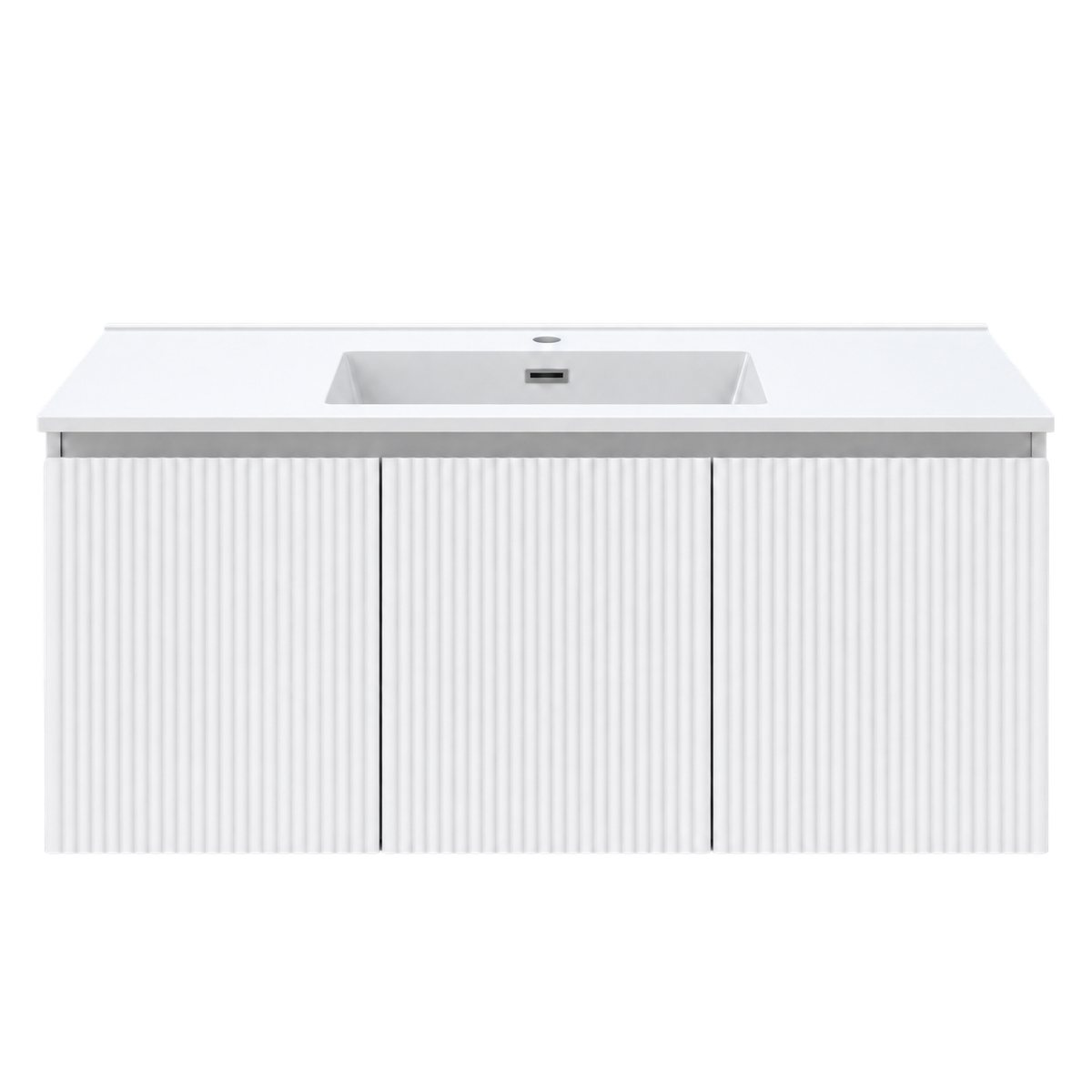 Vanité murale blanc mat cannelée avec lavabo en marbre artificiel 40"