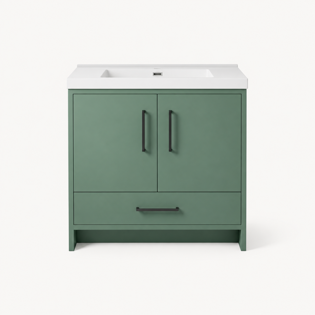 Vanité autoportante vert anglais avec lavabo en marbre artificiel 36"
