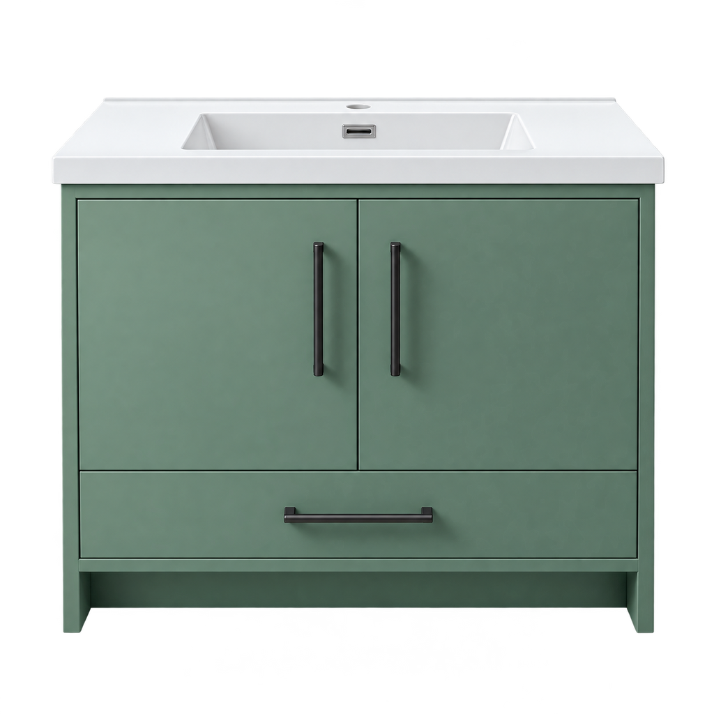 Vanité autoportante vert anglais avec lavabo en marbre artificiel 36"