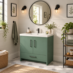 Vanité autoportante vert anglais avec lavabo en marbre artificiel 36"