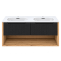 Vanité murale chêne et noir mosaïque avec lavabo double en marbre artificiel 48"