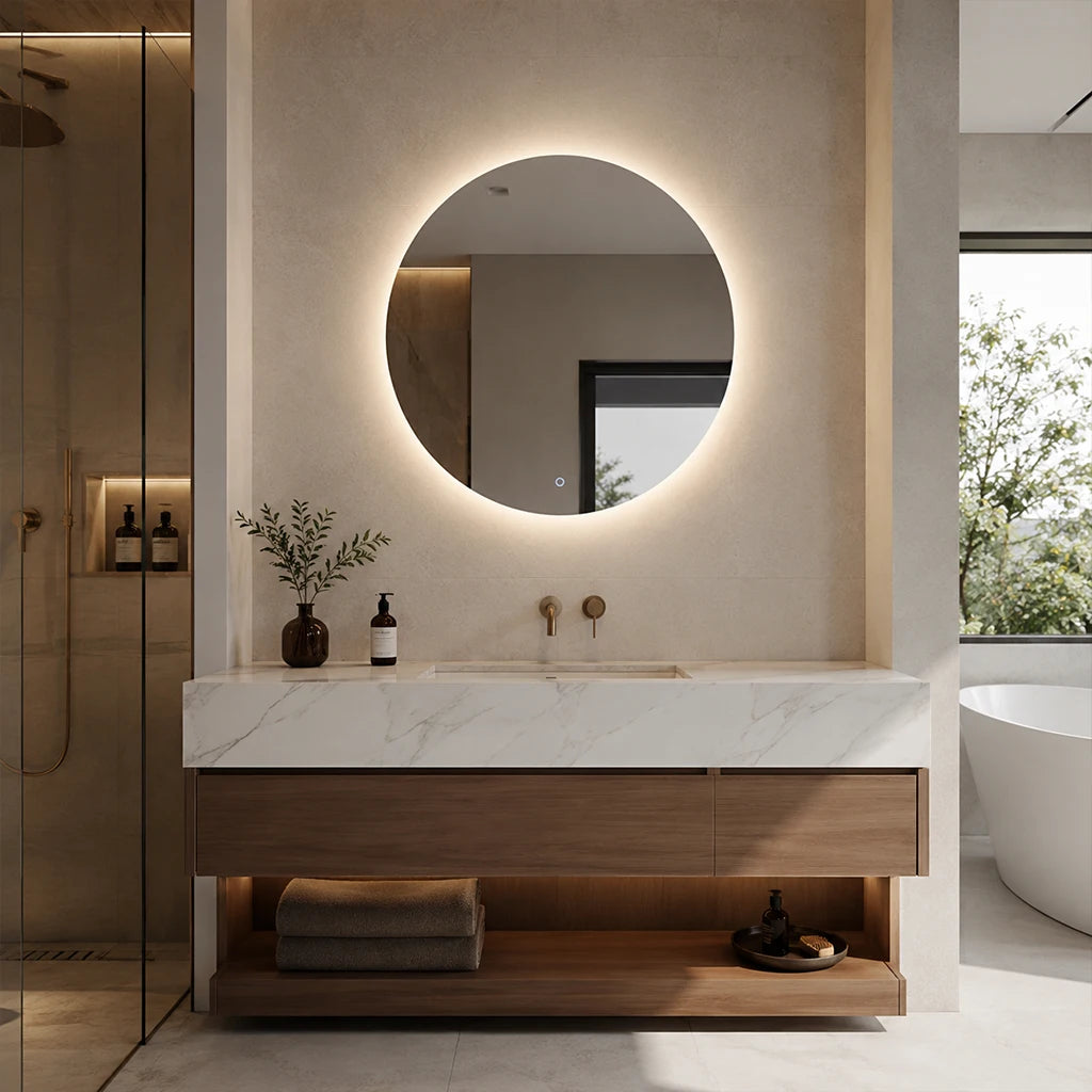 31.5" Round Frameless LED Mirror with Anti-Fog
