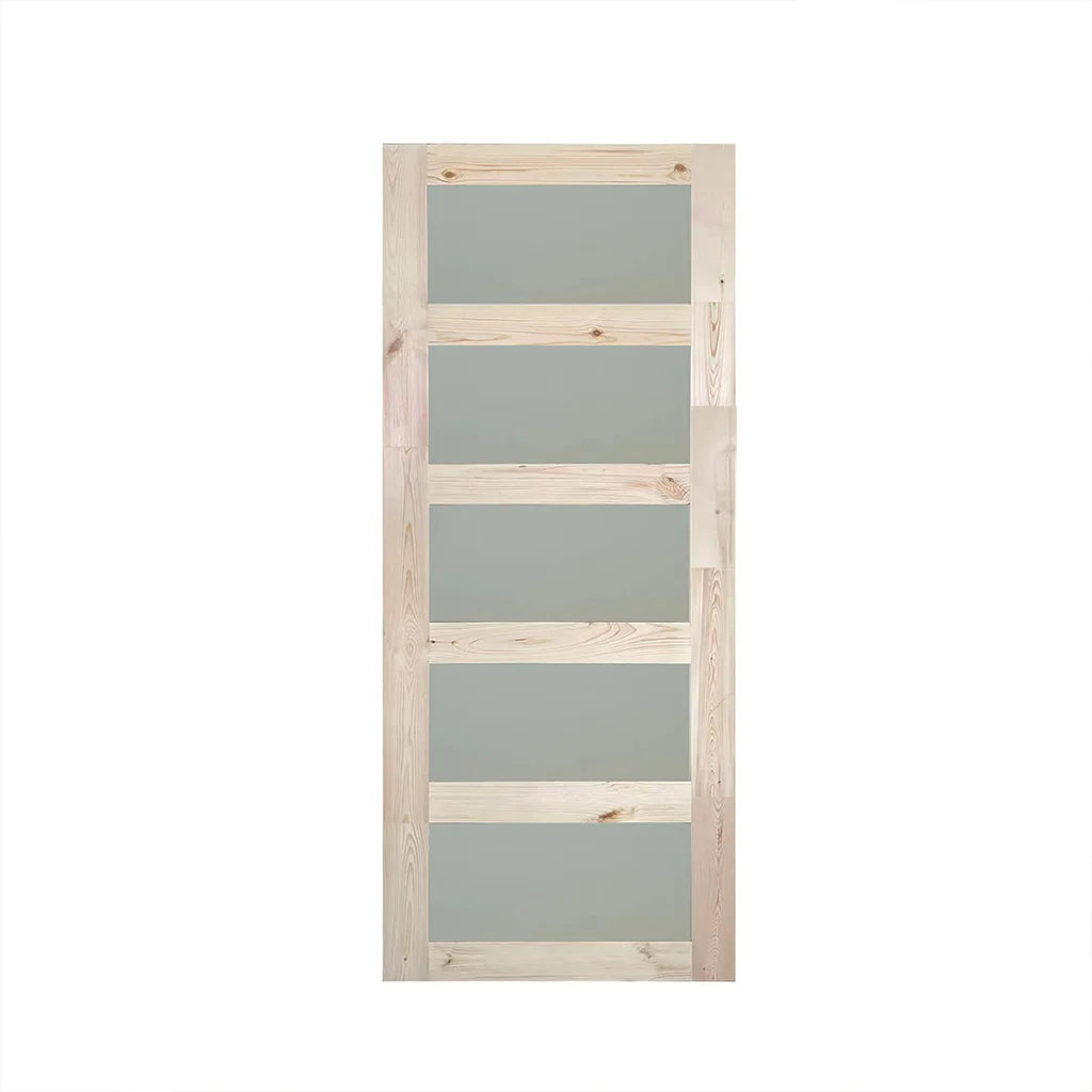 30" Natural Pine Interior Door with 5 Frosted Glass Panels