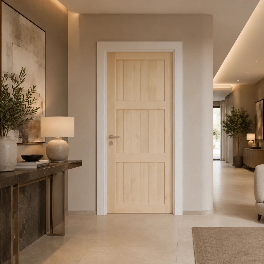 30" Natural Pine Interior Door with 3 Panels