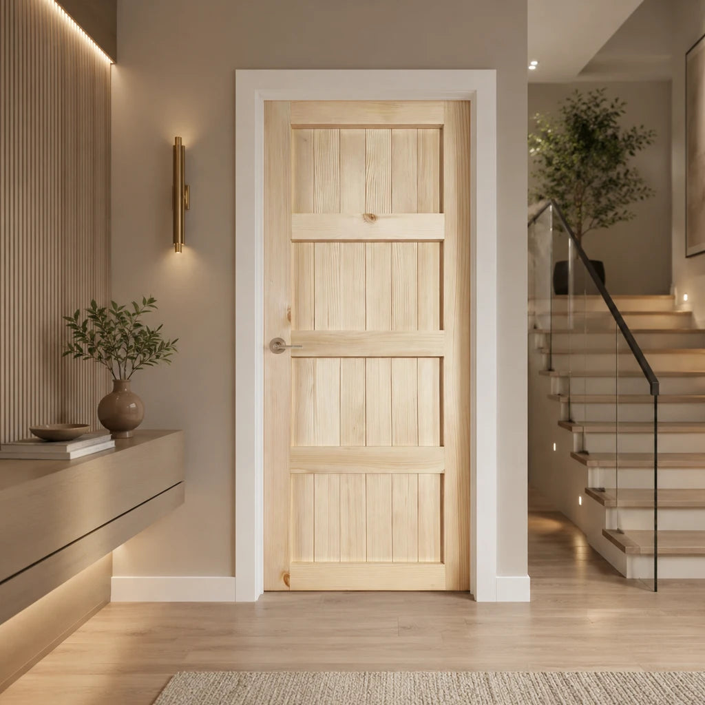 30" Natural Pine Interior Door with 5 Panels