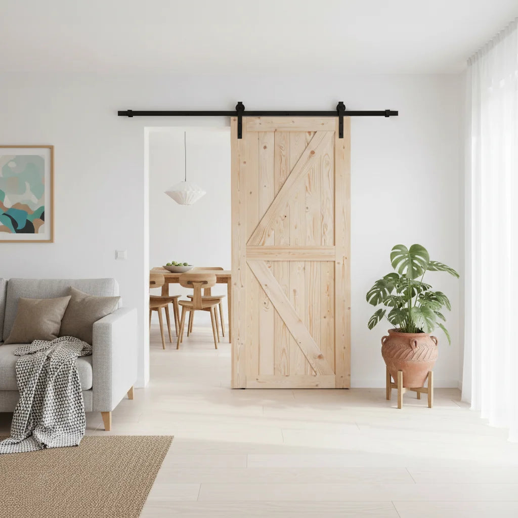 Porte de grange intérieure en pin naturel design K