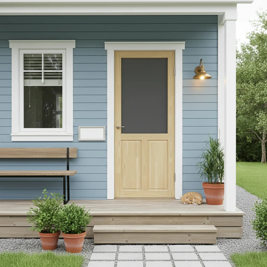 Porte extérieure Prestige en pin naturel avec moustiquaire 33" x 81" x 1-1/8"