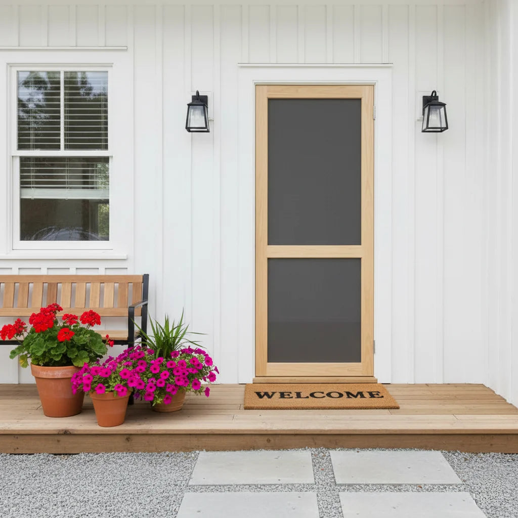 Porte extérieure Linéa en pin naturel avec moustiquaire 33" x 81" x 1-1/8"