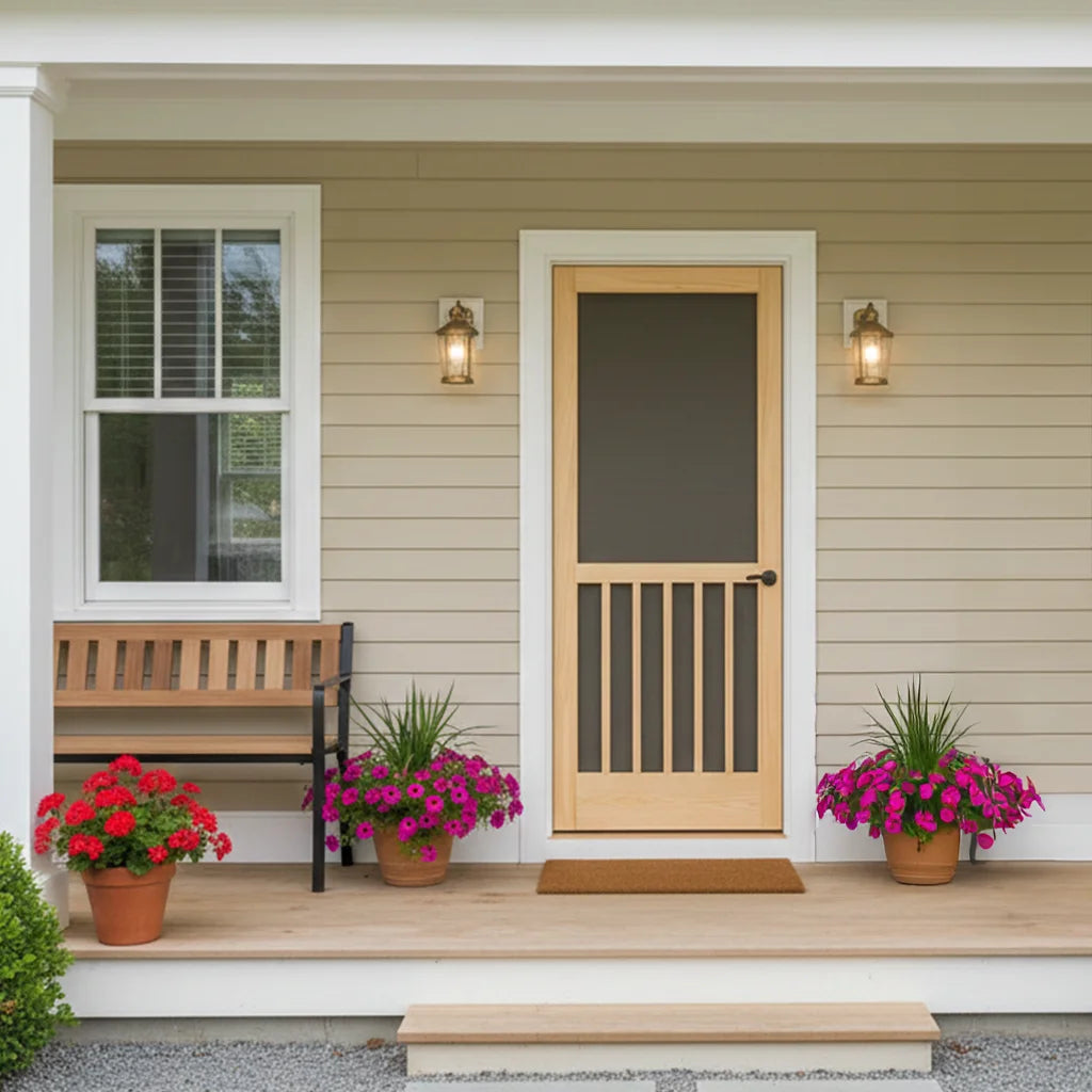 Porte extérieure Héritage en pin naturel avec moustiquaire 33" x 81" x 1-1/8"