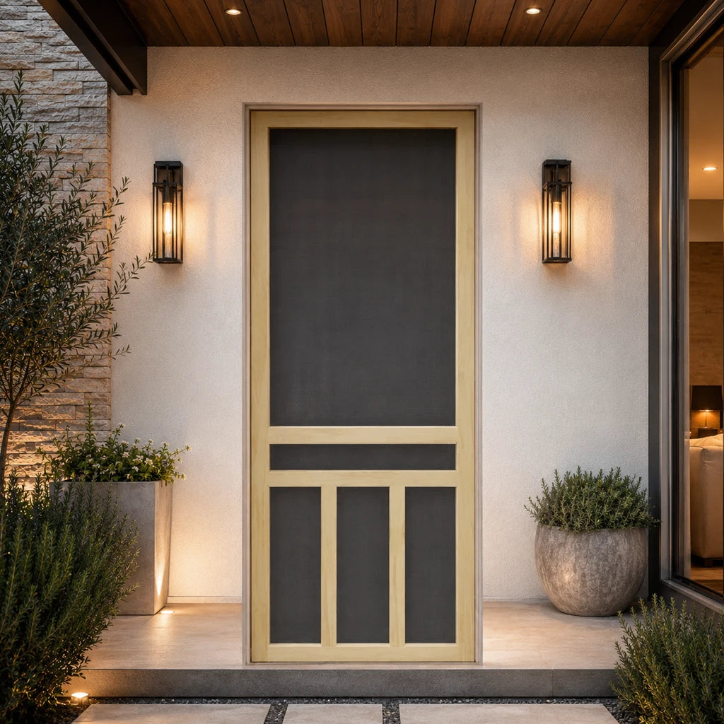 33" x 81" x 1-1/8" Pavillon Natural Pine Exterior Door with Screen