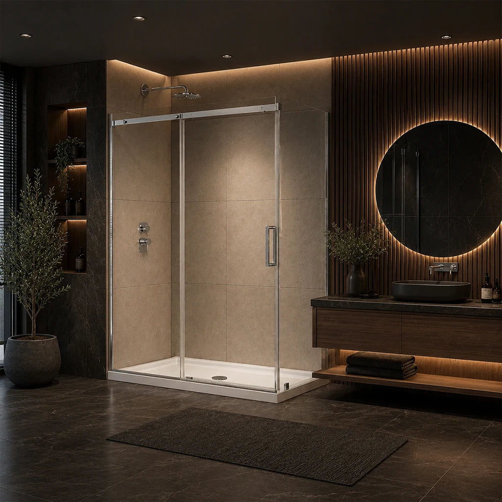 Série Alexandra ensemble de douche (porte coulissante, panneau latéral et base)