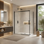 Série Aubrey ensemble de douche noir (porte coulissante, panneau latéral et base)
