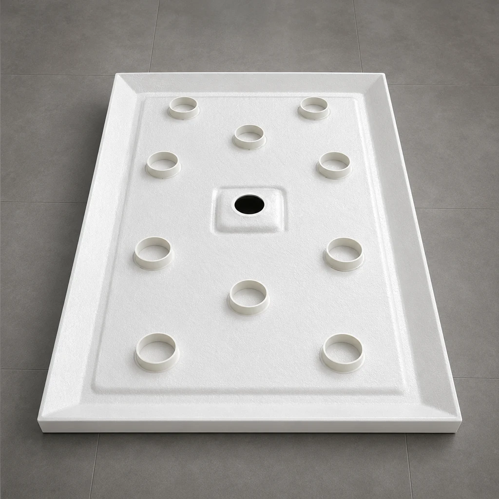 Base de douche rectangulaire antidérapante avec drain central