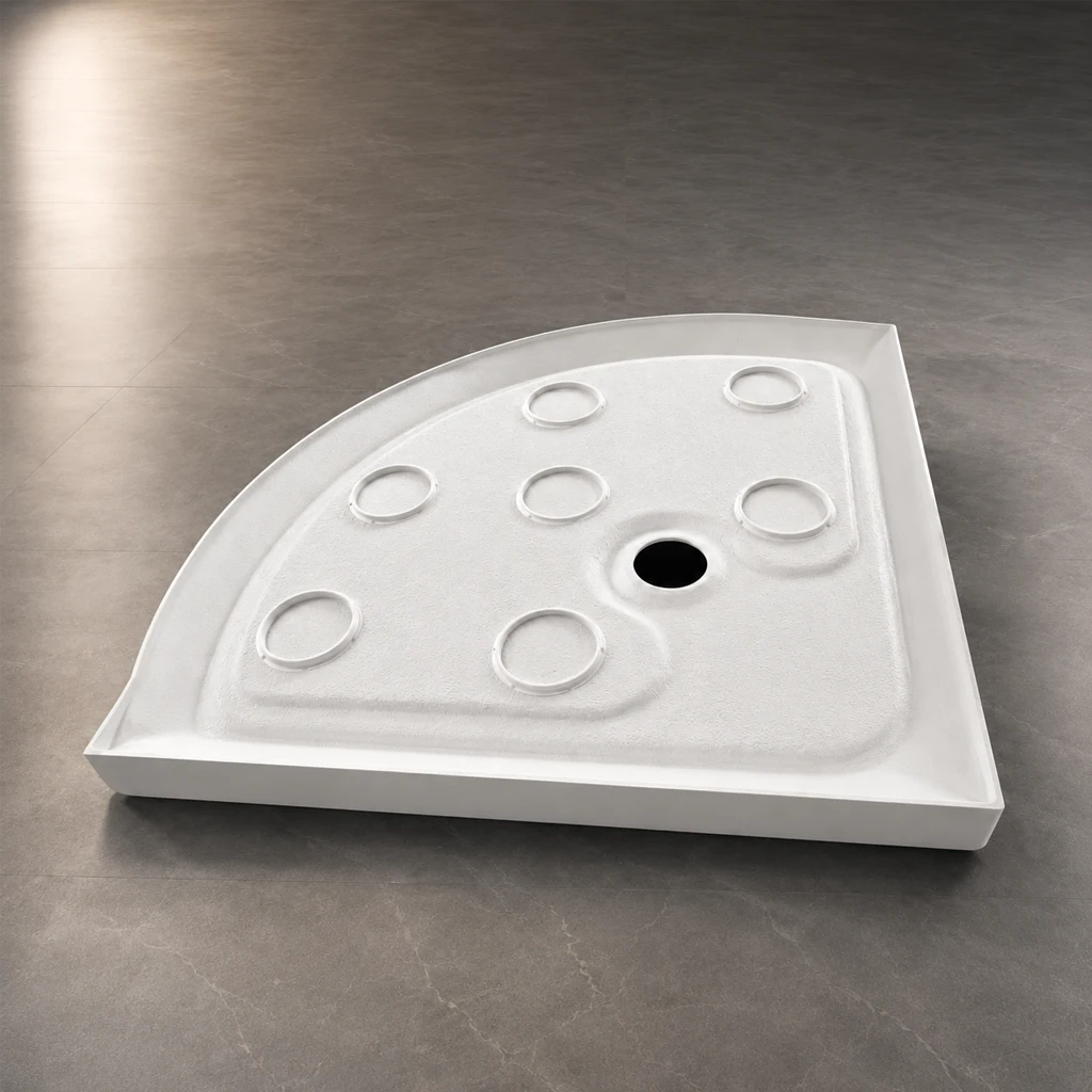 White Semi-Round Shower Base Center Drain