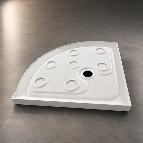 Base de douche semi-ronde blanche drain central