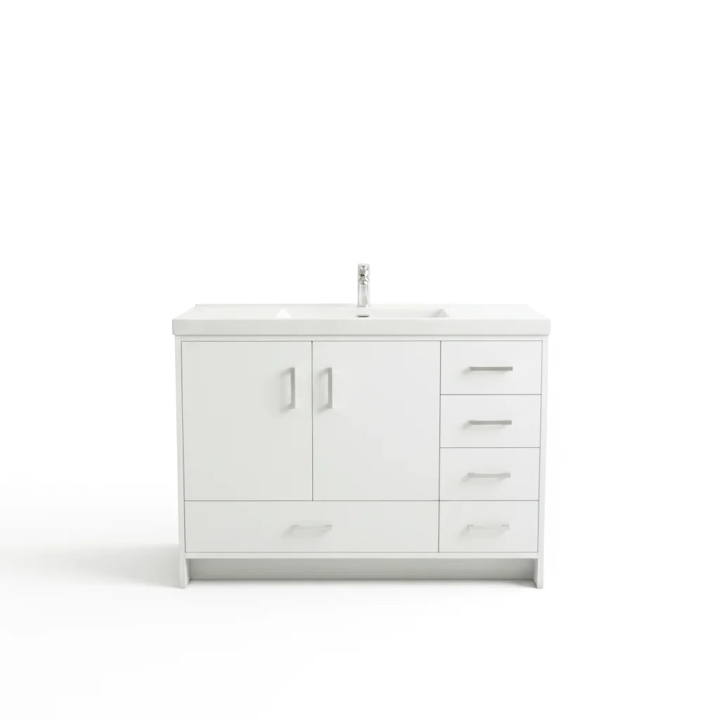 Vanité autoportante blanc lustré avec lavabo en marbre artificiel 47.2" x 19.7" x 35.2