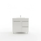 Vanité autoportante blanc lustré avec lavabo en marbre artificiel 31.5" x 18.1" x 34"