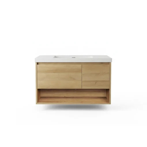 Vanité murale chêne caramel avec lavabo en marbre artificiel 35.4" x 19.7" x 23.3"