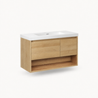36" Caramel Oak Wall-Mounted Vanity with Artificial Marble Sink