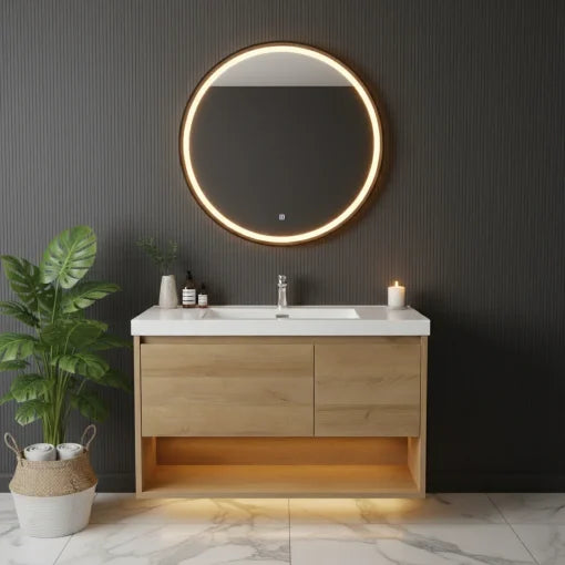 Vanité murale chêne caramel avec lavabo en marbre artificiel 35.4" x 19.7" x 23.3"
