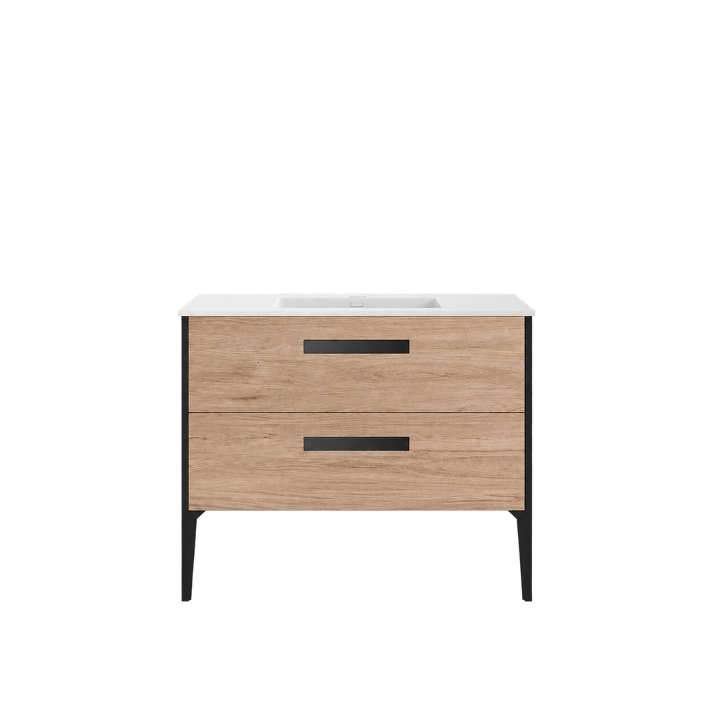 Vanité murale sable avec lavabo en marbre artificiel 40″