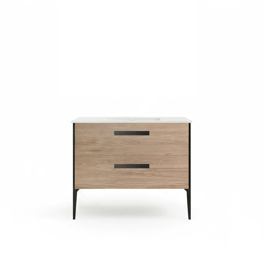 Vanité murale sable avec lavabo en marbre artificiel 39.4" x 18.1" x 33.3"