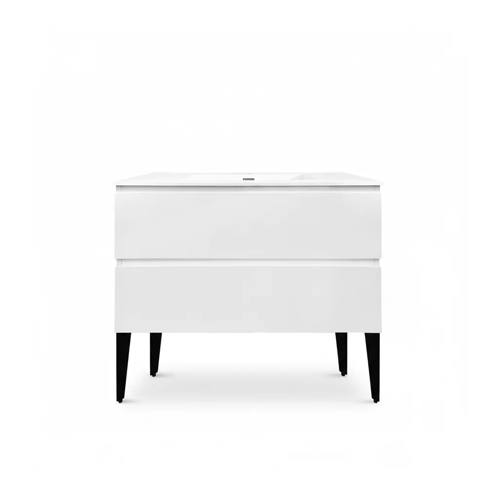 Vanité autoportante blanc lustré avec lavabo en marbre artificiel 35.4" x 18.1" x 33.3"