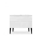 Vanité autoportante blanc lustré avec lavabo en marbre artificiel 35.4" x 18.1" x 33.3"