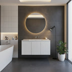 Vanité murale blanc mat cannelée avec lavabo en marbre artificiel 39.4" x 18.1" x 20.5"