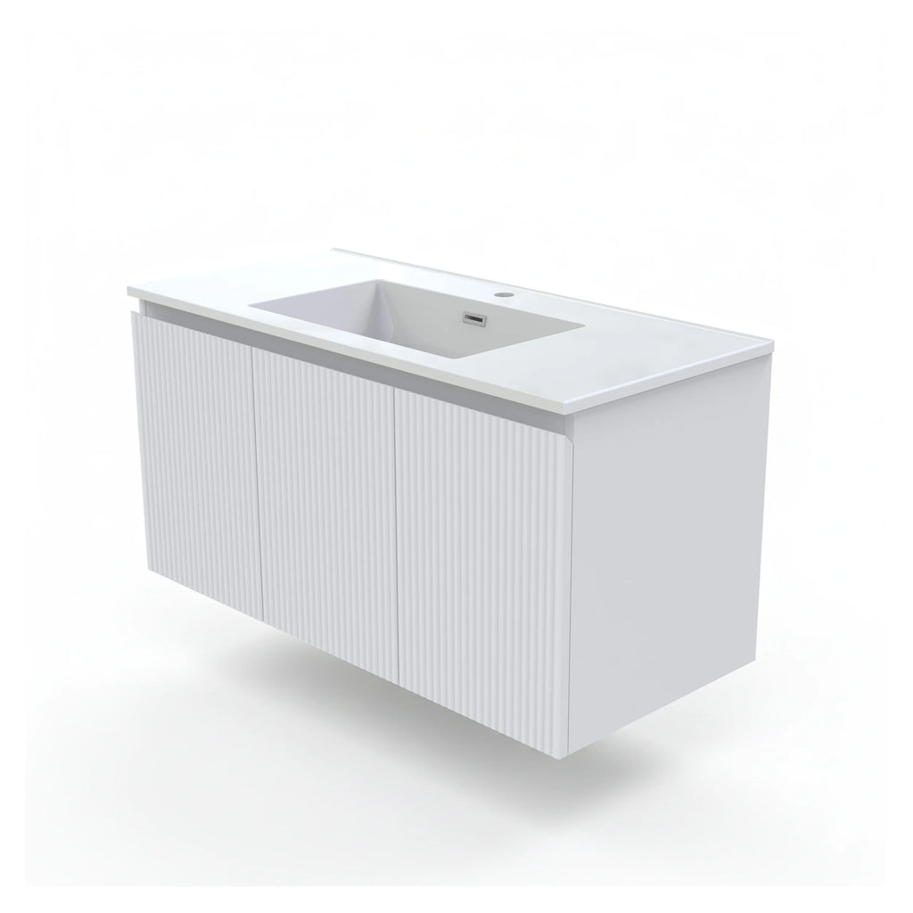 Vanité murale blanc mat cannelée avec lavabo en marbre artificiel 39.4" x 18.1" x 20.5"