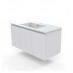 Vanité murale blanc mat cannelée avec lavabo en marbre artificiel 39.4" x 18.1" x 20.5"