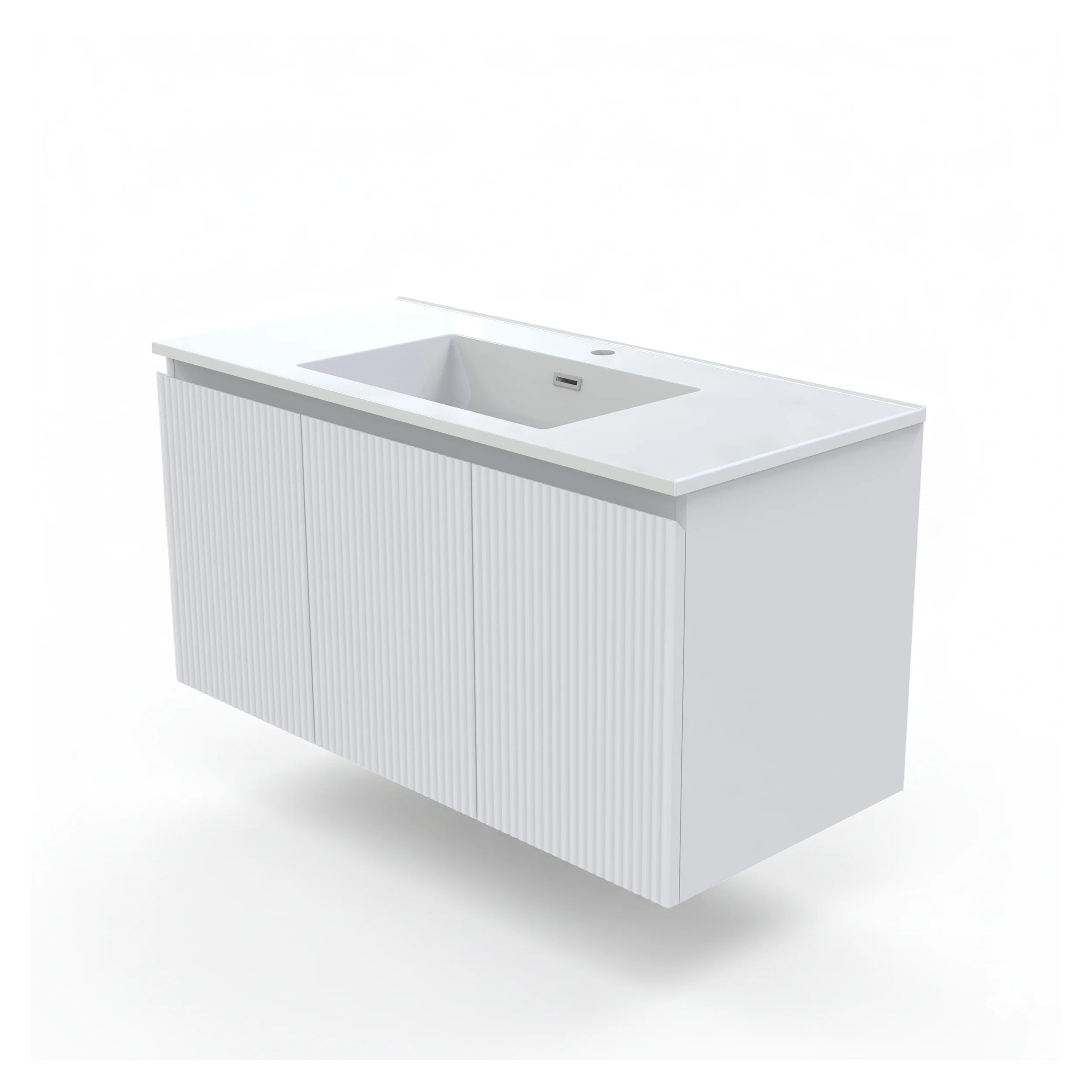 Vanité murale blanc mat cannelée avec lavabo en marbre artificiel 39.4" x 18.1" x 20.5"