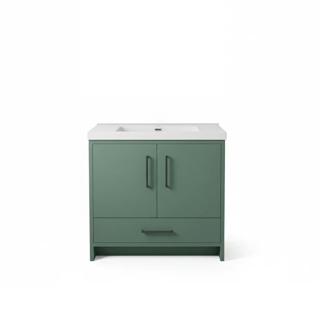 Vanité autoportante vert anglais avec lavabo en marbre artificiel 35.4" x 19.7" x 33.5"