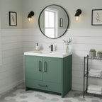 Vanité autoportante vert anglais avec lavabo en marbre artificiel 35.4" x 19.7" x 33.5"